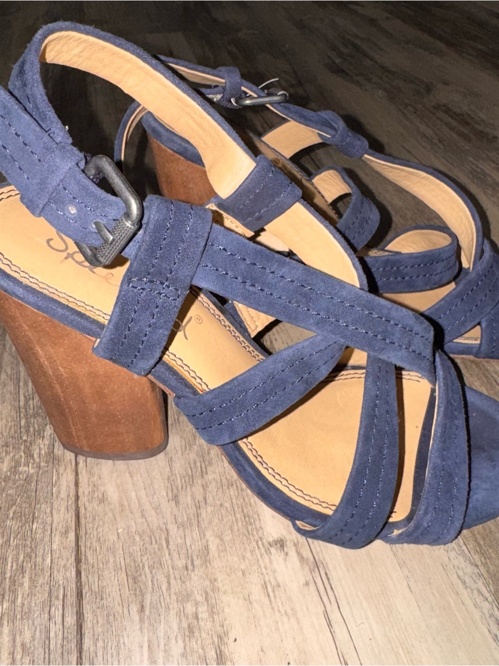 Splendid Navy Suede Strappy Block Heel Sandals - Picture 10 of 13